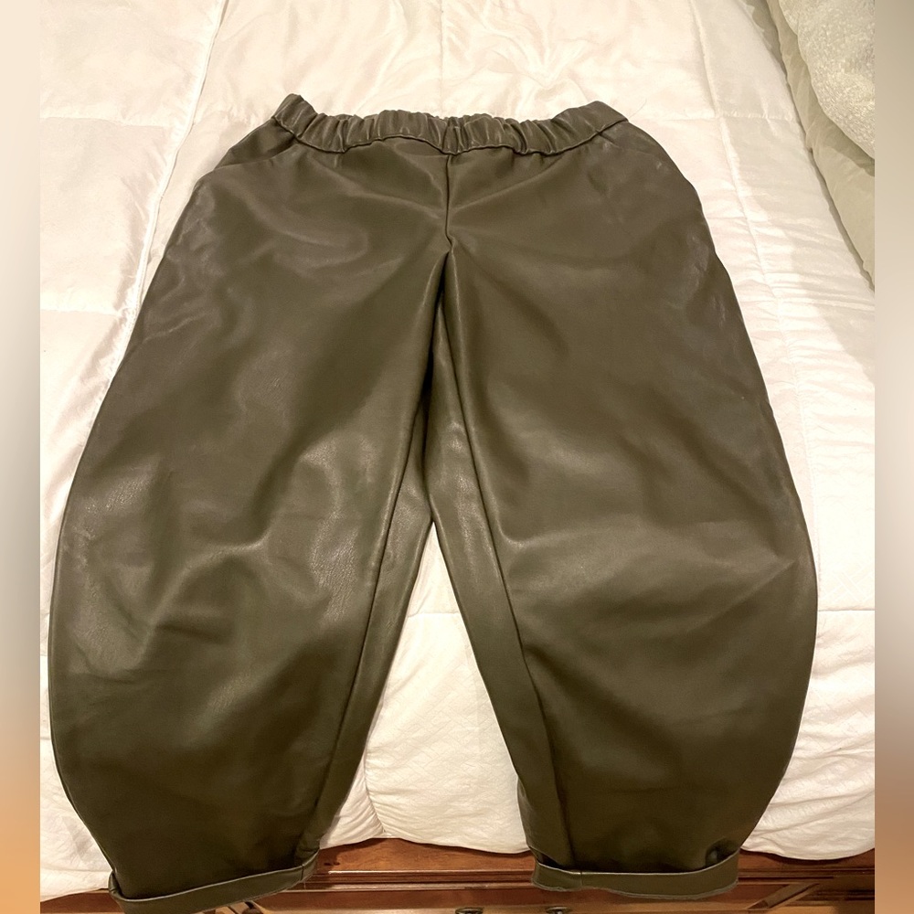 A New Day Olive Ankle Faux leather Pants Size M (8/10)